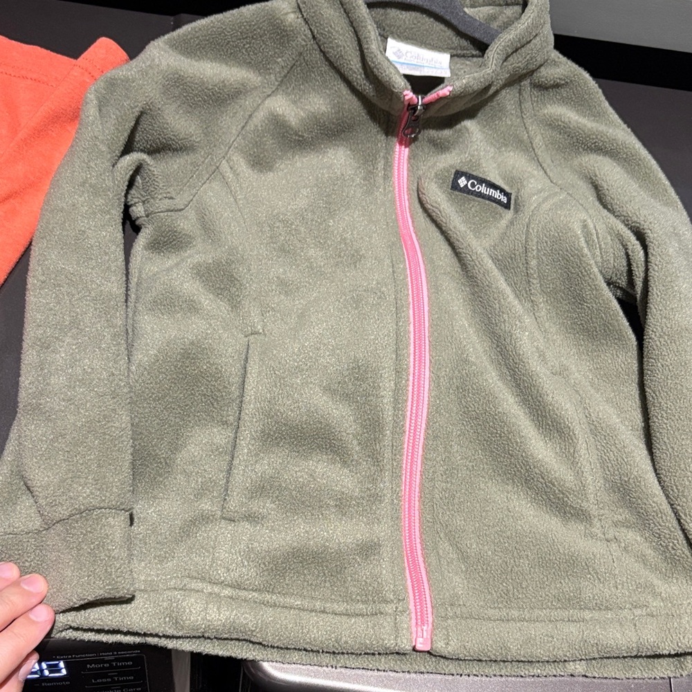 Columbia Kids' Olive Fleece Jacket with Pink Zipper